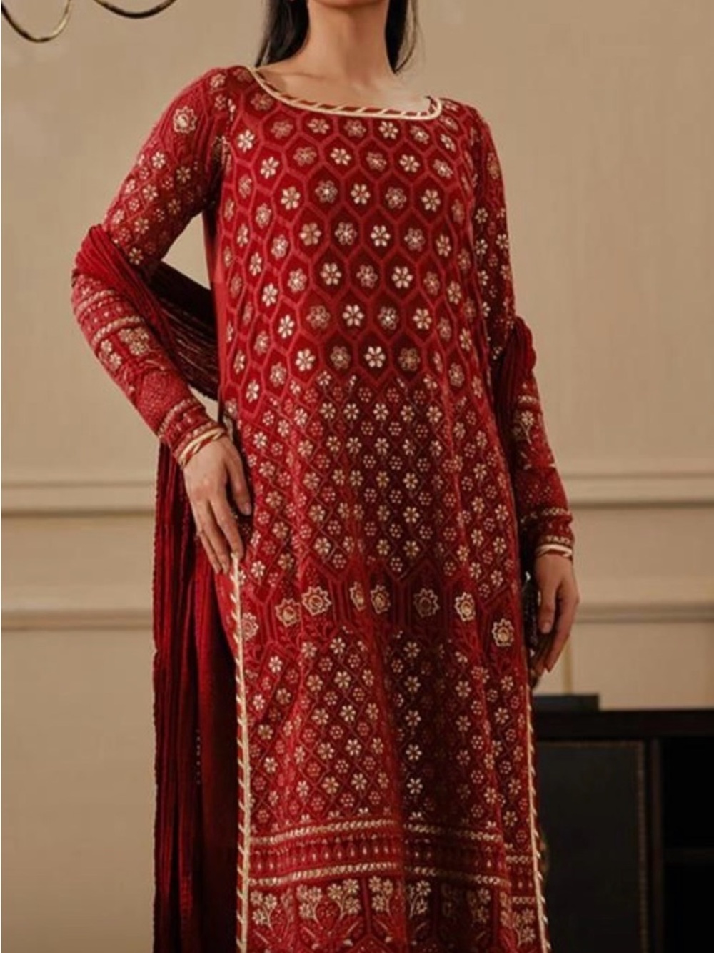 Embroidered Deep Red Women's Salwar Set